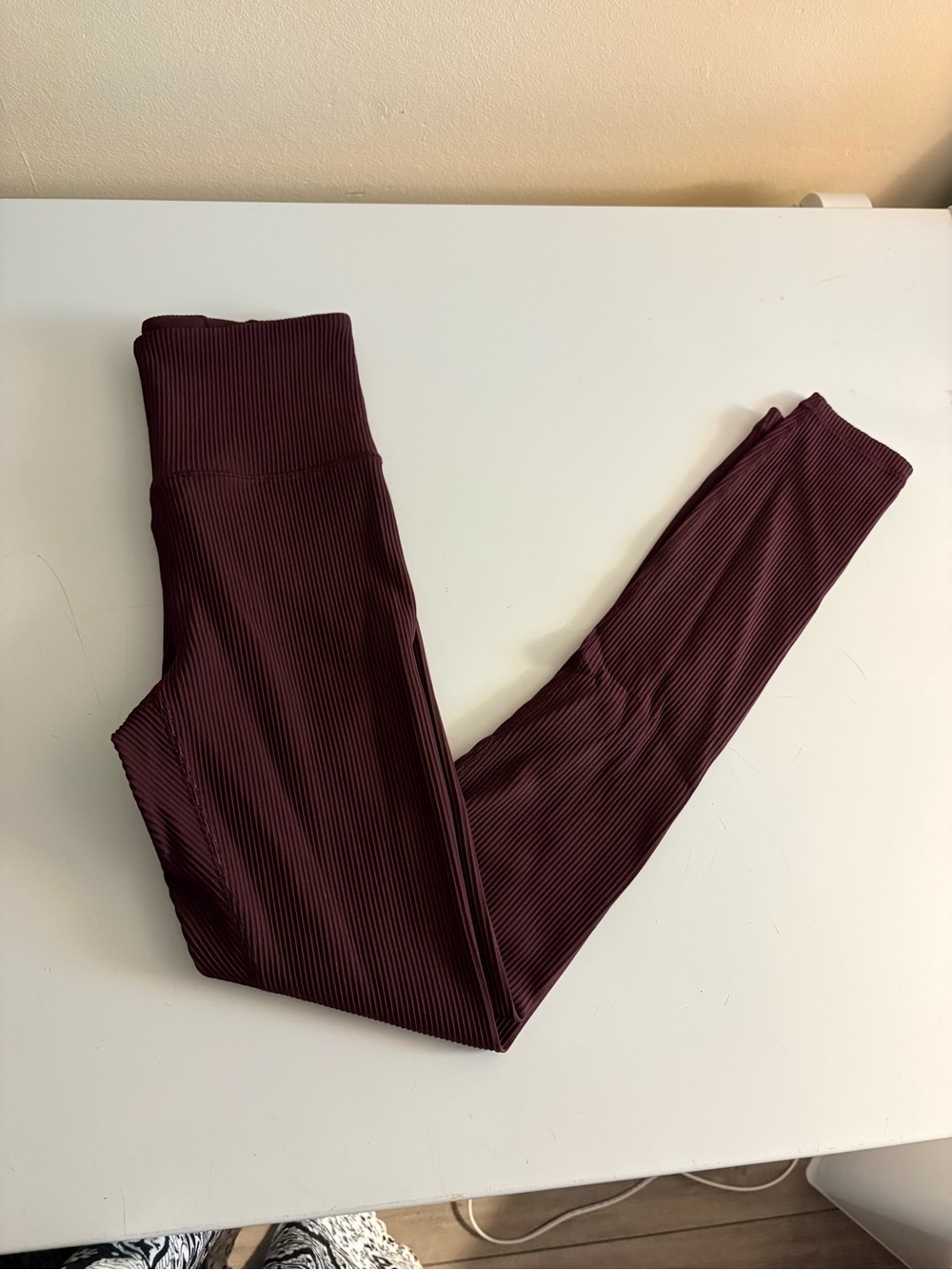 Athleta XS Elation Ribbed High-Waist Leggings in Deep Burgundy